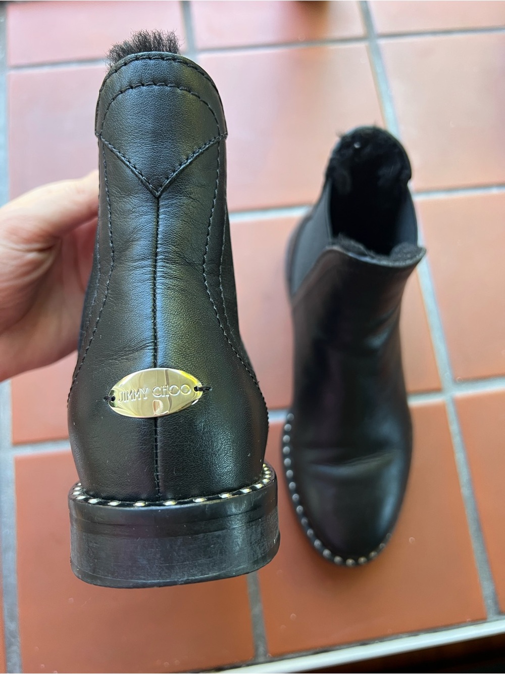 Jimmy Choo Black Leather Stud-Trim Ankle Boots - Picture 3 of 7